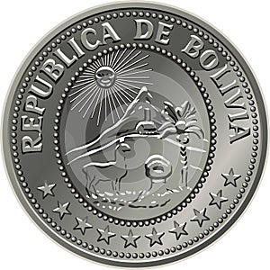 vector Bolivian money silver coin centavo fifty