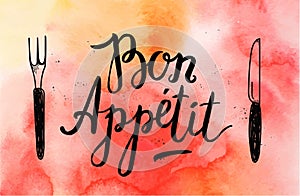 Vector Bon Appetit poster with fork and knife
