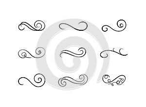 Vector Book Decoration Antique Set, Swirly Lines, Calligraphic Design Elements Isolated on White Background, Black Color. photo