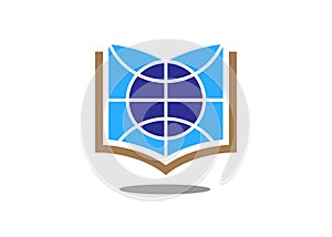 Vector book logo illustration with globe
