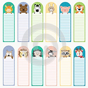 Vector bookmark set with cute animals