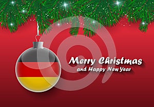 Vector border of Christmas tree branches and ball with germany f