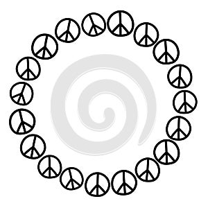 Vector border, round frame with international symbol of pacifism, disarmament, world peace