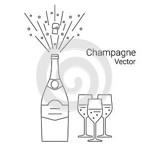 Vector bottle of champagne explosion