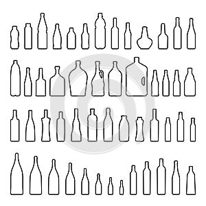 Vector bottles and glasses icon set black line style