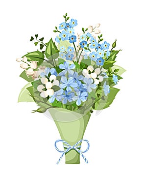 Bouquet of blue and white flowers. Vector illustration. photo