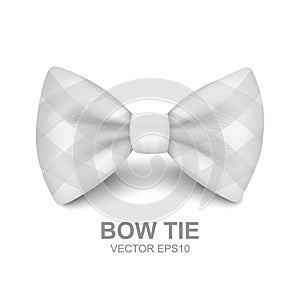 Vector Bow Tie for Father's Day Design. 3d Realistic Silk White Checkered Bow Tie. Glossy Bowtie, Tie Gentleman