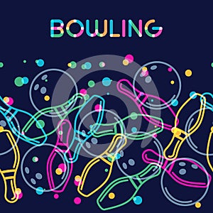 Vector bowling background with color linear bowling balls and bowling pins.