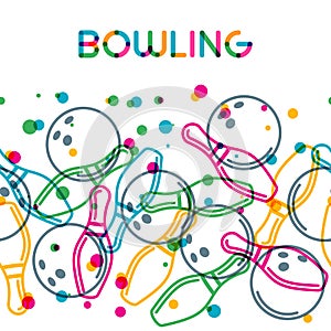 Vector bowling background with color linear bowling balls and bowling pins.