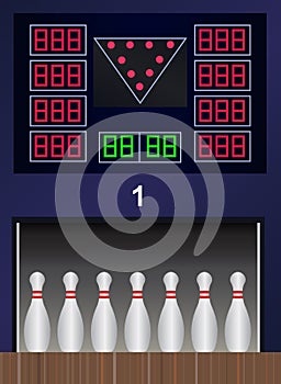 Vector bowling pins on bowling alley