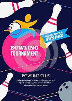 Vector bowling tournament banner, poster or flyer design template.