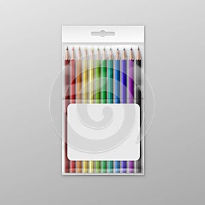 Vector Box of Colored Pencils Isolated on Background