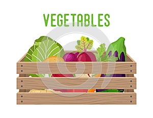 Vector box with vegetables, grocery basket with garden products