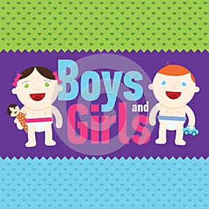 Vector Boy and girl smiling with toys