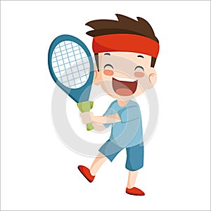 Vector - boy play tennis sport