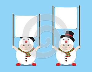 Vector Boy in Snowman costume holding Blank Banner or Sign