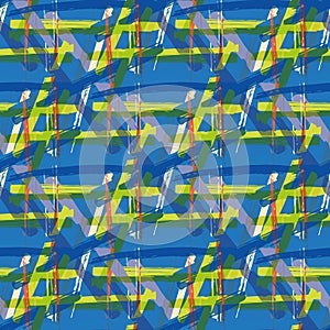 Vector braid effect weave seamless interlace pattern background. Macrame style ribbon plait lattice blue green yellow