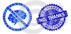 Vector Brainless Mosaic of Small Circles and Textured No, Thanks Stamp photo