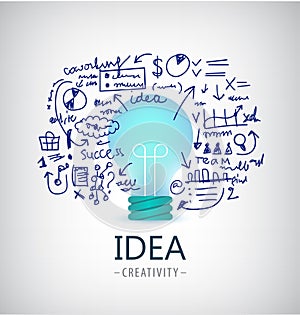 Vector brainstorm illustration, idea, business logo, icon, banner.Bulb, plan, start up