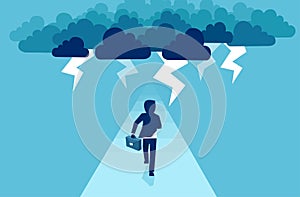 Vector of a brave businessman facing a storm