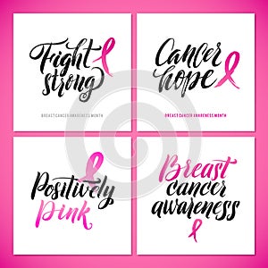 Vector Breast Cancer Awareness Calligraphy Poster Design. Stroke Pink Ribbon