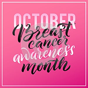 Vector Breast Cancer Awareness Calligraphy Poster Design. Stroke Pink Ribbon. October is Cancer Awareness Month