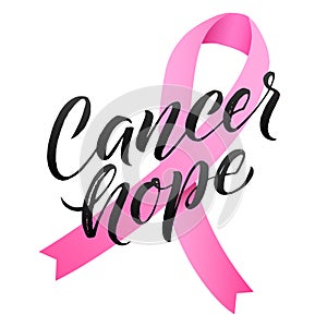 Vector Breast Cancer Awareness Calligraphy Poster Design. Stroke Pink Ribbon. October is Cancer Awareness Month