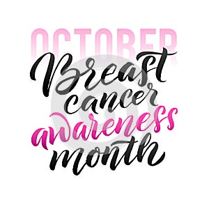 Vector Breast Cancer Awareness Calligraphy Poster Design. Stroke Pink Ribbon. October is Cancer Awareness Month