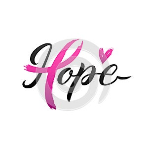 Vector Breast Cancer Awareness Calligraphy Poster Design. Stroke Pink Ribbon. October is Cancer Awareness Month