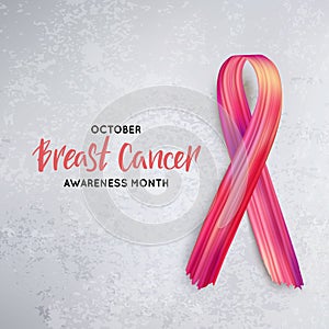 Vector Breast Cancer Awareness. Paintbrush Stroke Pink Ribbon. October is Cancer Awareness Month.