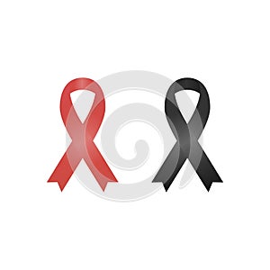 Vector Breast cancer awareness pink and black ribbon on white background. stock illustration