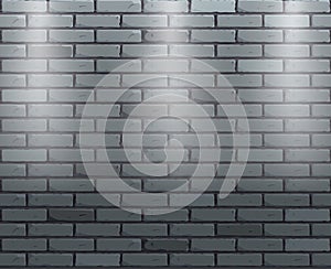 Vector brick wall with three spotlights. Vector scene background