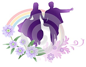 Vector bride and groom running