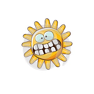 vector bright cartoon style summer sun character isolated on white background. Summer sun sticker and label isolated