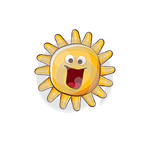 vector bright cartoon style summer sun character isolated on white background. Summer sun sticker and label isolated