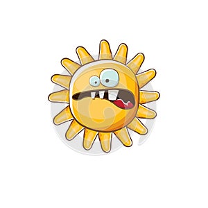 vector bright cartoon style summer sun character isolated on white background. Summer sun sticker and label isolated