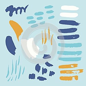 Vector bright collection of hand-drawn elements: drops, lines, splashes, points, brush strokes.