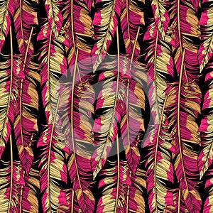 Vector bright feathers seamless pattern