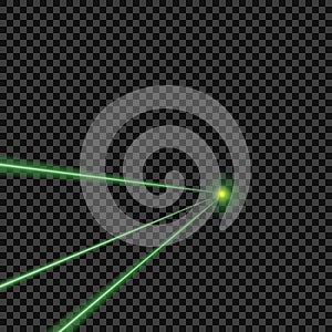Vector bright, green, laser beams on isolated transparent background. Design element.