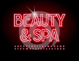 Vector bright logo Beauty and Spa. Neon Alphabet set