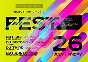 Vector Bright Music Poster for Festival. Electronic Music Cover