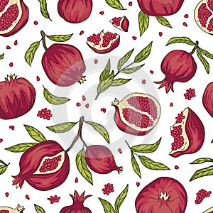 Vector bright print for fabric or wallpaper design. Tropical seamless pattern with pomegranate fruit. Armenian fruit repeated back