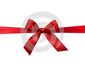 Vector bright red shiny ribbon with decorative bow on white background - invitation, gift wrapping or card design