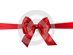 Vector bright red shiny ribbon with decorative bow on white background - invitation, gift wrapping or card design