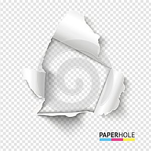 Blank realistic tear paper hole with rip edges on transparent background for Sale banner photo