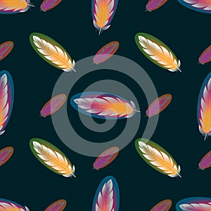 Vector bright Seamless pattern with abstract colorful feathers