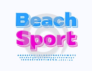 Vector bright Sign Beach Sport. Modern Blue Font. Creative 3D Alphabet Letters and Numbers set