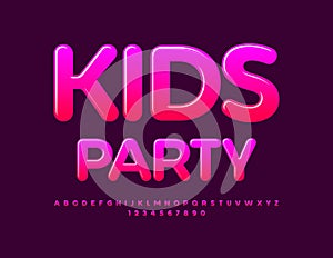 Vector bright sign Kids Party. Sweet Glossy Font. Candy Alphabet Letters and Numbers