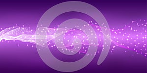 Vector Bright Wavy Lines and Glitters in Purple Gradient Background Banner