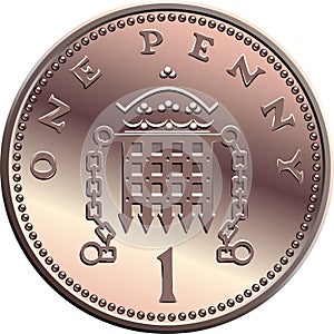 Vector British money, coin one penny